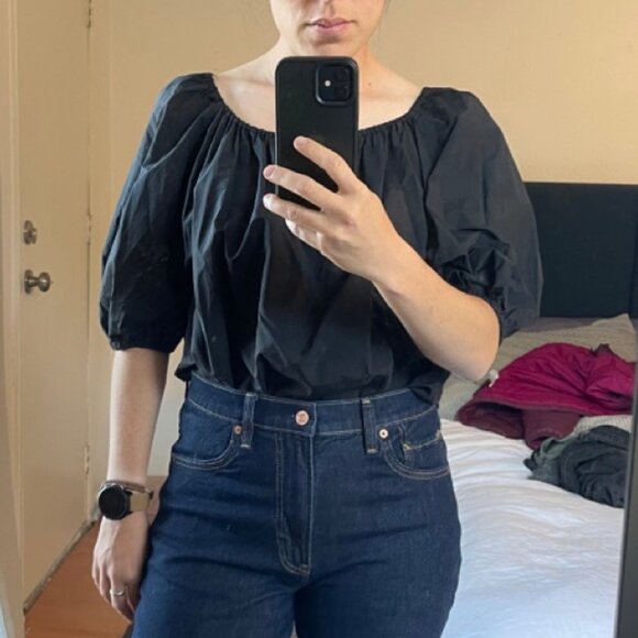 Theory black Puff Sleeve tie back shirt (Size S) - Picture 2 of 5